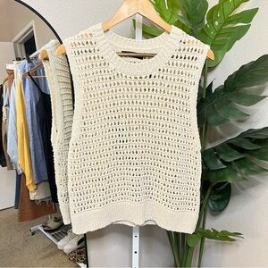 🤍✨ MNG Mango Cream Crochet Sweater Vest | Open Knit Sleeveless Pullover Sz XXL